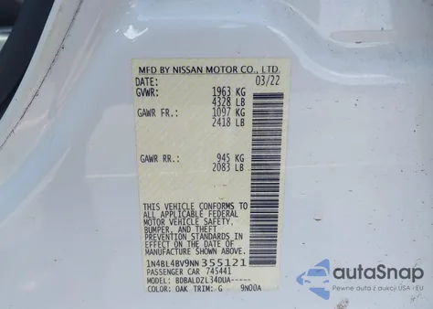 2022 Nissan Altima S from USA, damaged, VIN 1N4BL4BV9NN355121